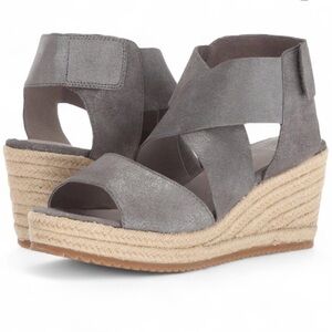 Eileen Fisher Willow 3 Wedge Sandal in Starry Metallic Gray Suede Size 5
